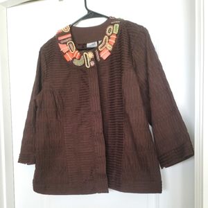 CHICOS Women's Burundi Beat Berita 3/4 jacket chocolate / size 2/ dry clean only